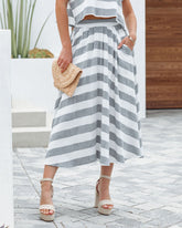 Drifted Cotton Pocketed Striped Midi Skirt